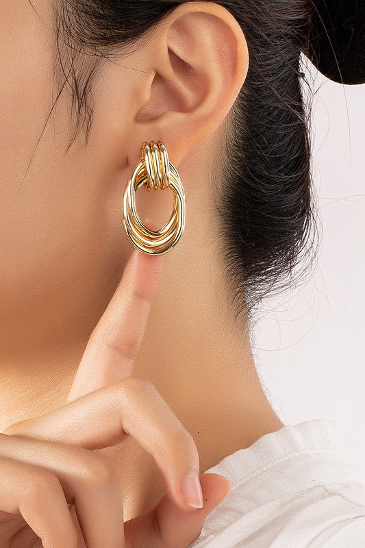 Tri-Metal Knot and Hoop Earrings Set