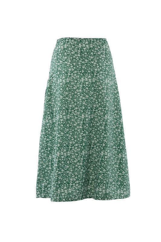 Spring Mini Florals Midi Skirt with Slit