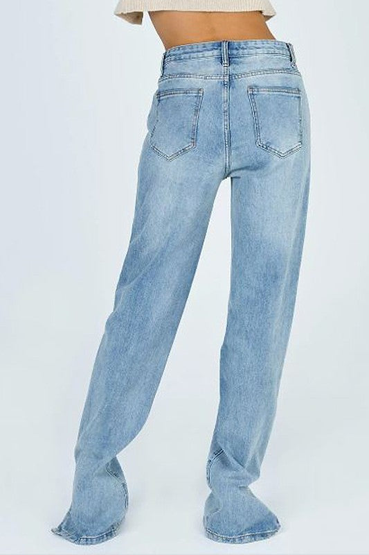 High Rise Relaxed Fit Denim Jeans with Side Slits