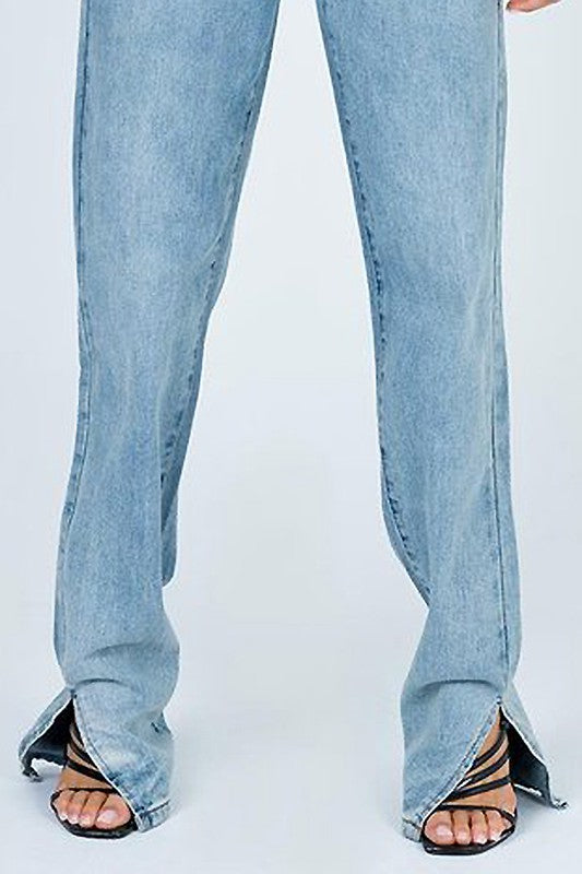 High Rise Relaxed Fit Denim Jeans with Side Slits