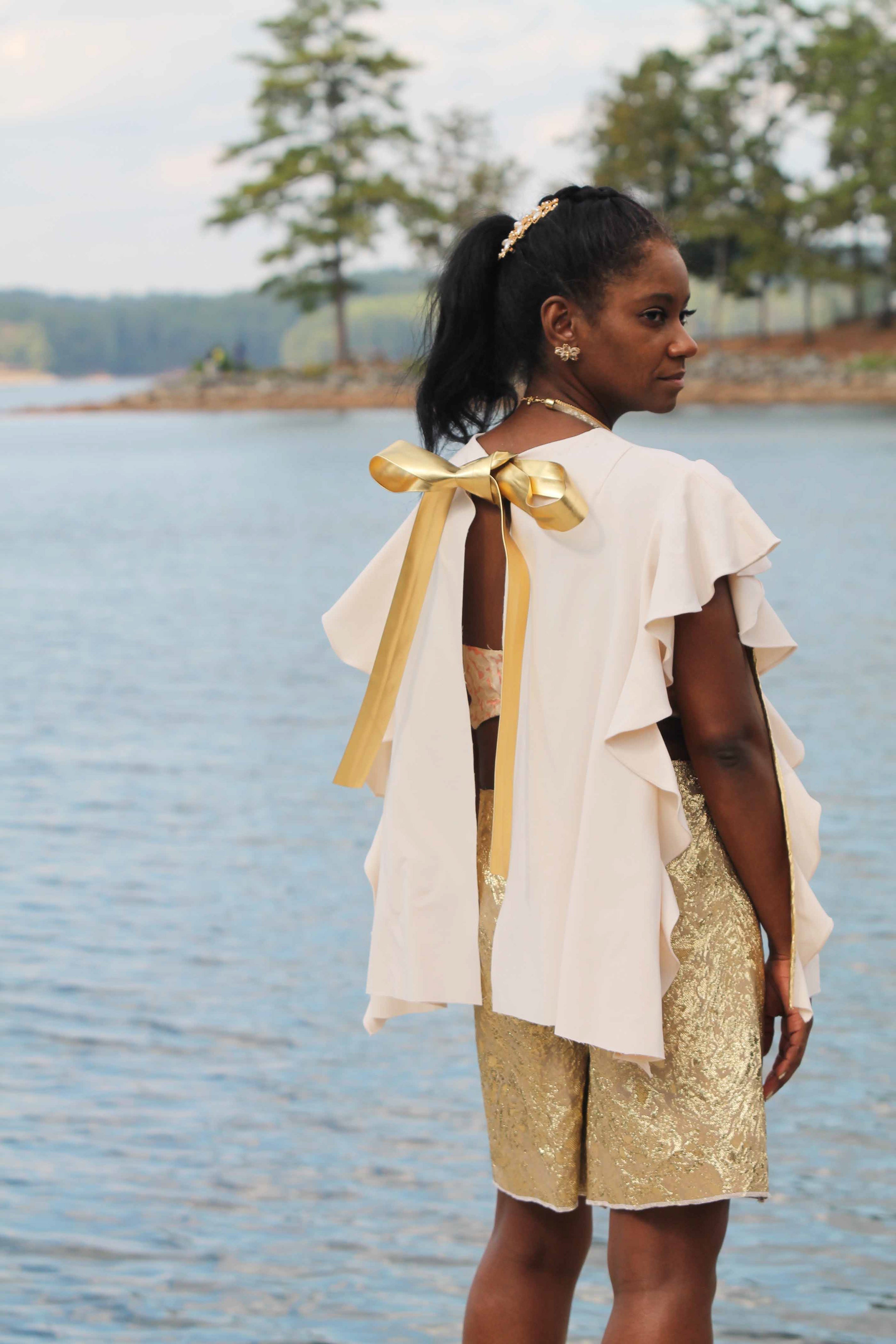 Exclusive Collection Creme & Gold Ruffle Cape