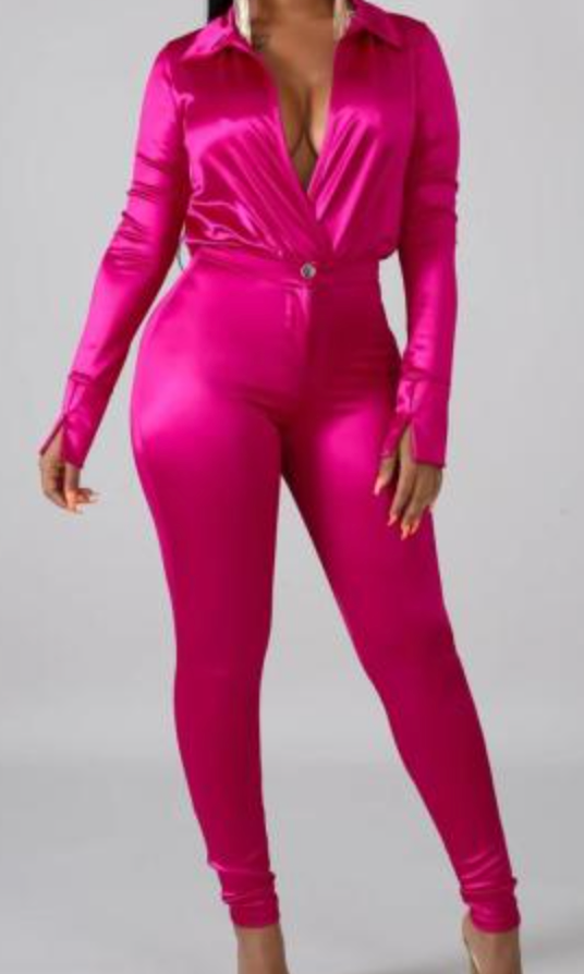 Fuchsia Pink Satin Bodysuit