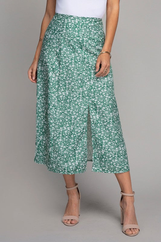 Mini Florals Midi Skirt with Slit