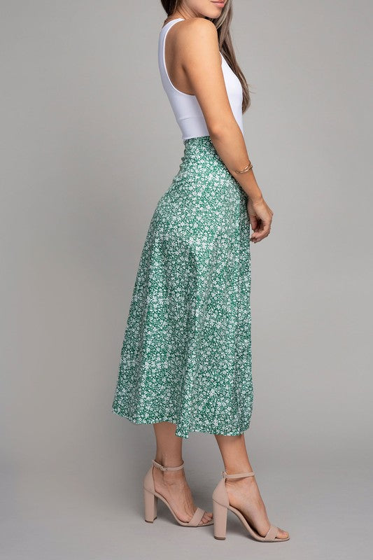 Mini Florals Midi Skirt with Slit