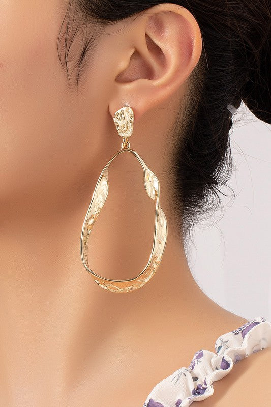 Twisted Hammered Metal Hoop Earrings