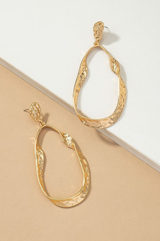 Twisted Hammered Metal Hoop Earrings