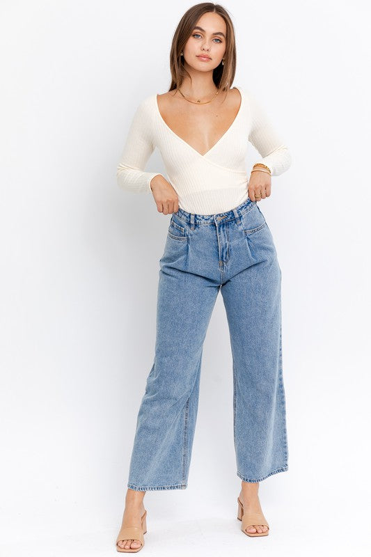 Lina Long Sleeve Surplice Bodysuit