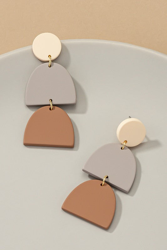 Tri-Level Geo-Shape Drop Earrings