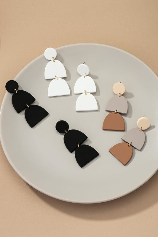 Tri-Level Geo-Shape Drop Earrings