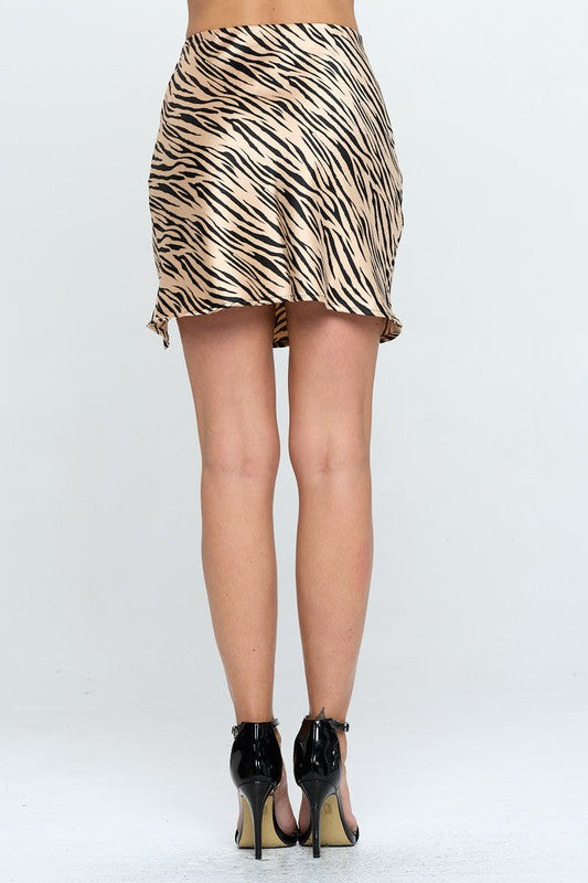 Zebra Print Satin Mini Skirt