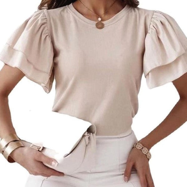 Daisy Bell Beige Ruffle Sleeve Top