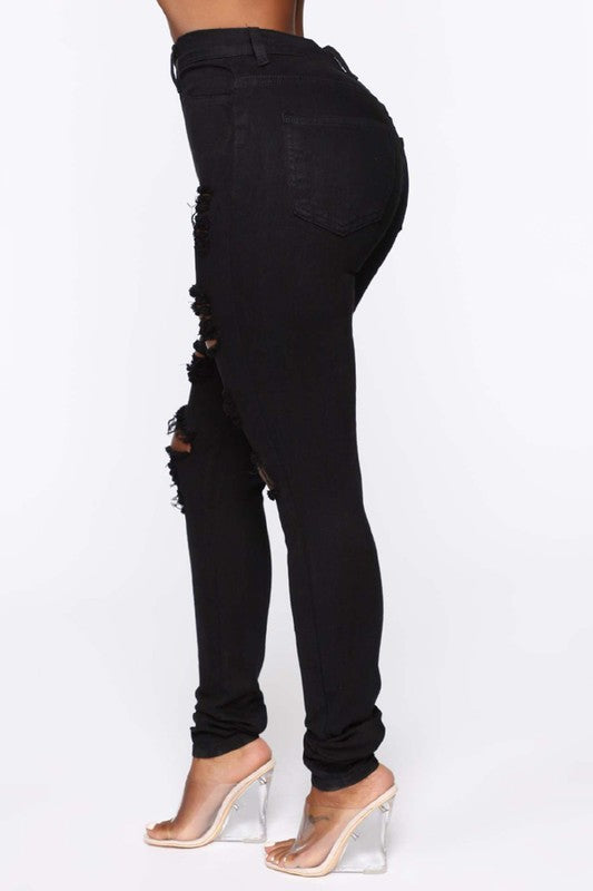 R U Down Distressed Black Denim