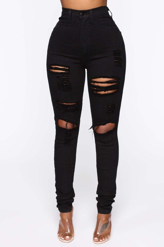 R U Down Distressed Black Denim