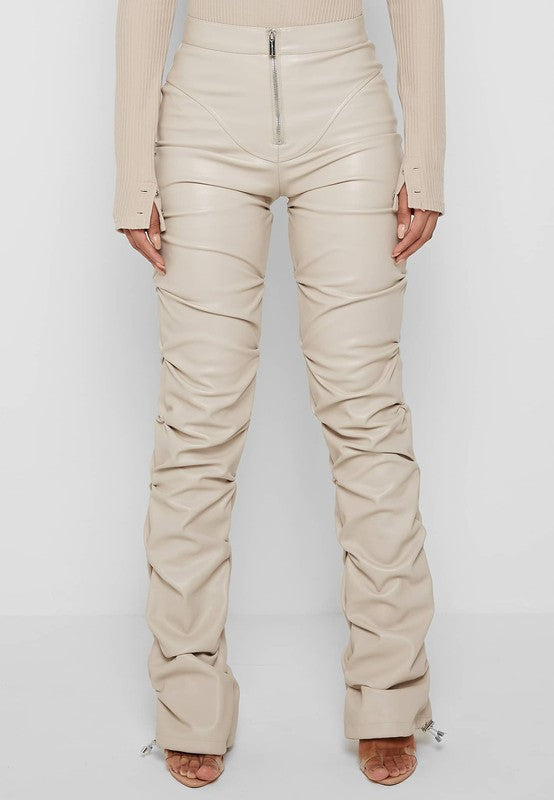 Trinity Faux Leather Pants Cream