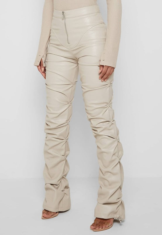 Trinity Faux Leather Pants Cream