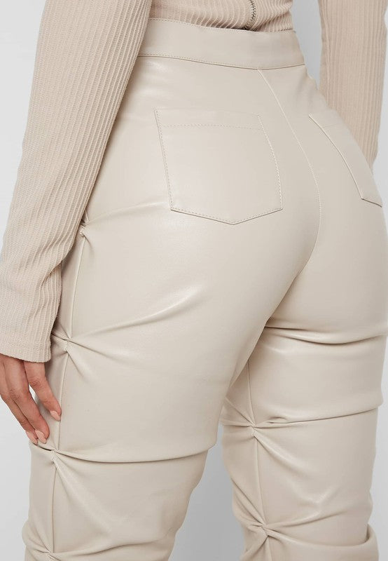 Trinity Faux Leather Pants Cream