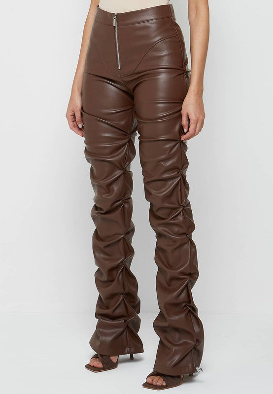 Trinity Faux Leather Pants Brown