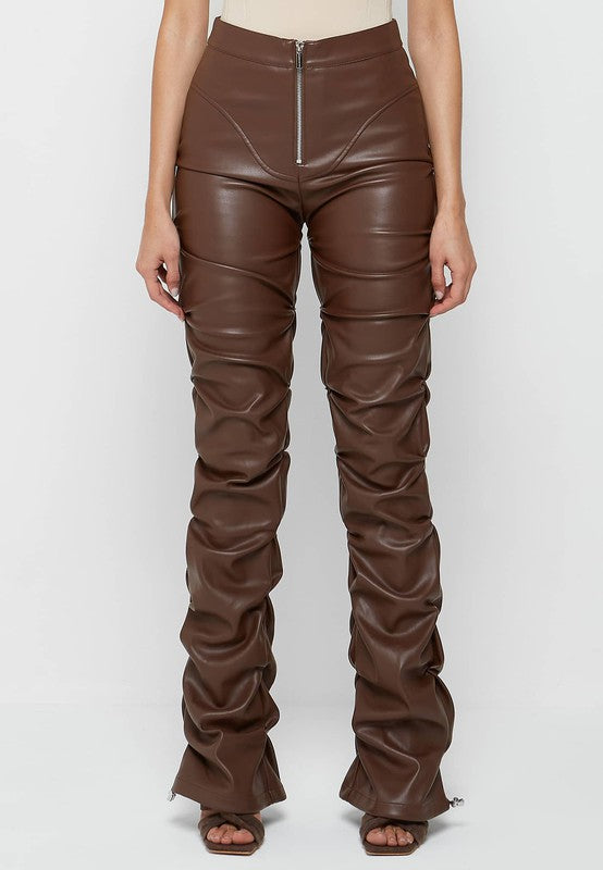 Trinity Faux Leather Pants Brown