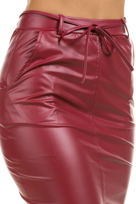 Sharon Pleather Midi Skirt Wine Red