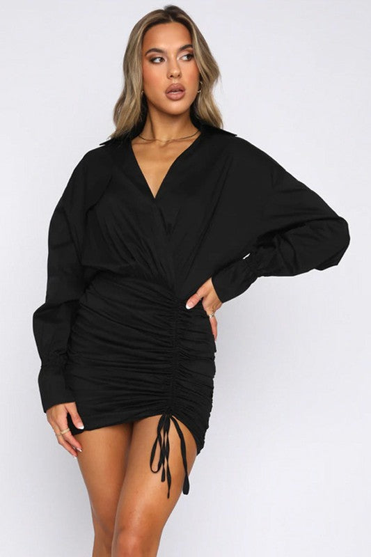 Vices Drawstring Hem Dress Black/White