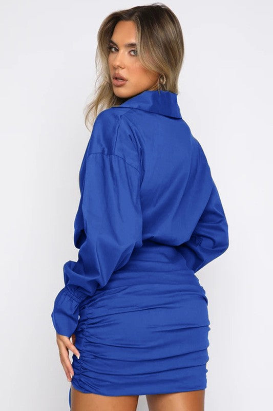 Vices Drawstring Hem Dress Royal Blue