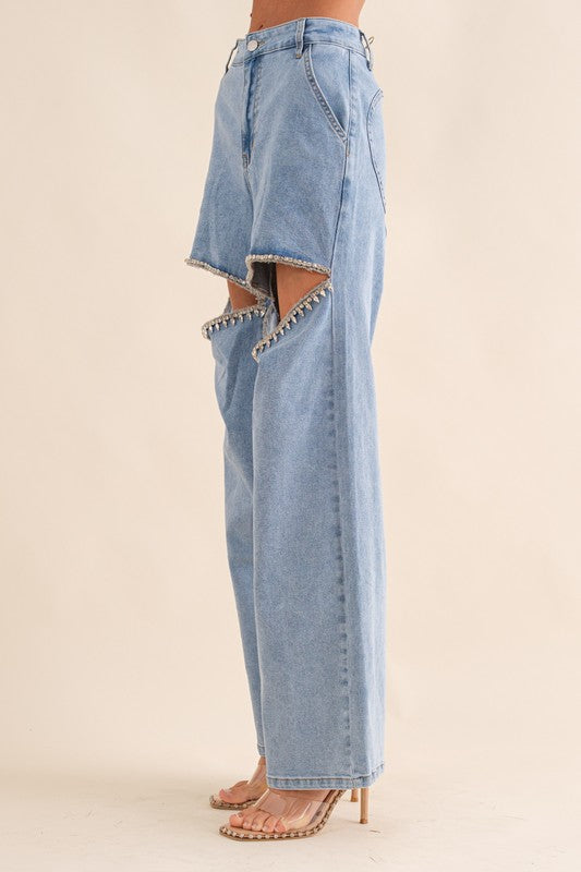 Cut It Up Rhinestone Embellished Denim