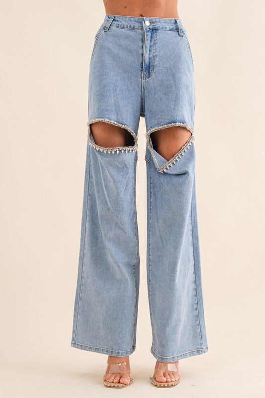 Cut It Up Rhinestone Embellished Denim