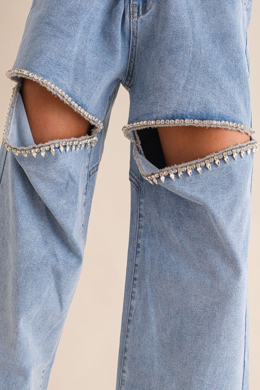 Cut It Up Rhinestone Embellished Denim