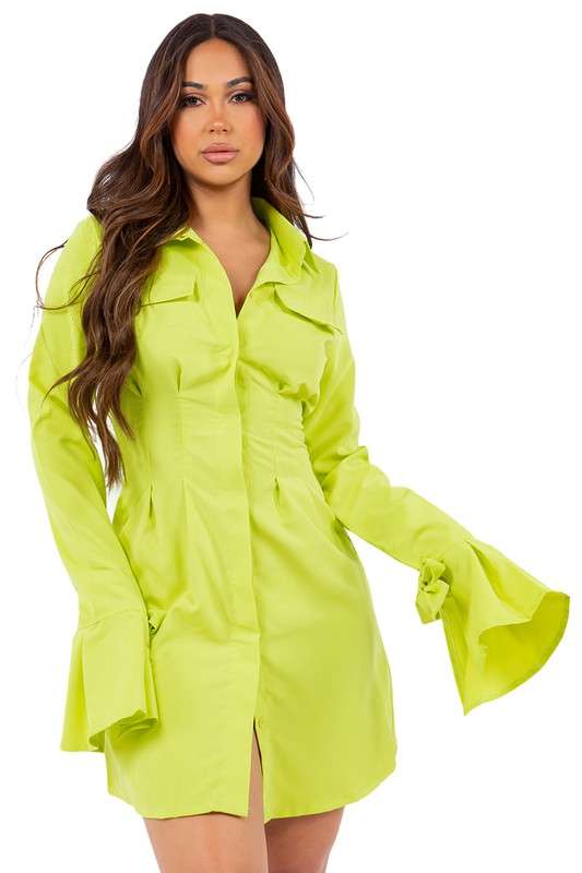 Brat Green Elongated Sleeve Shirt Dress