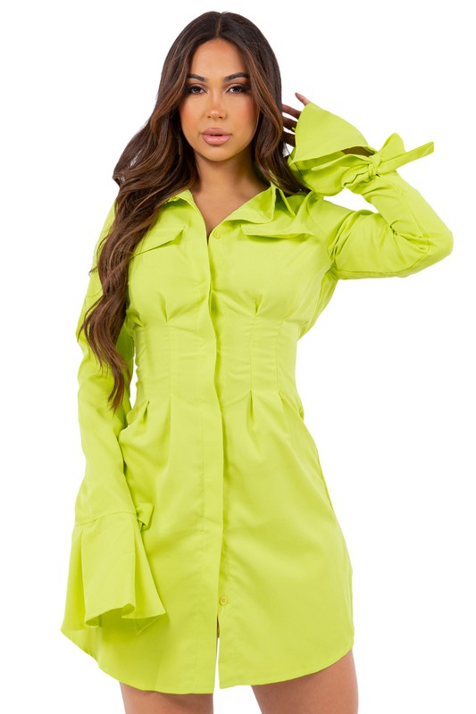 Brat Green Elongated Sleeve Shirt Dress