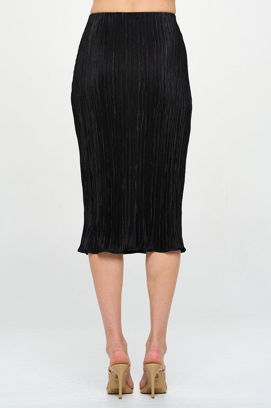 Theresa Plisse Midi Skirt Black