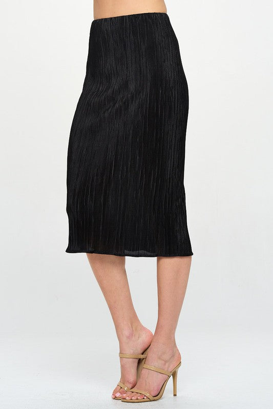 Theresa Plisse Midi Skirt Black