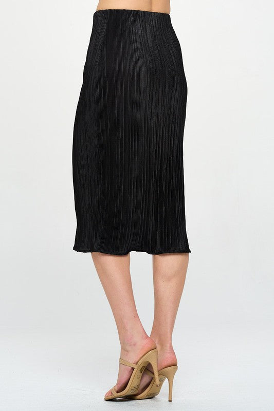 Theresa Plisse Midi Skirt Black