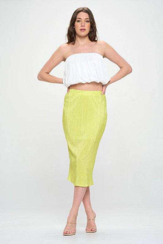 Theresa Plisse Midi Skirt Green