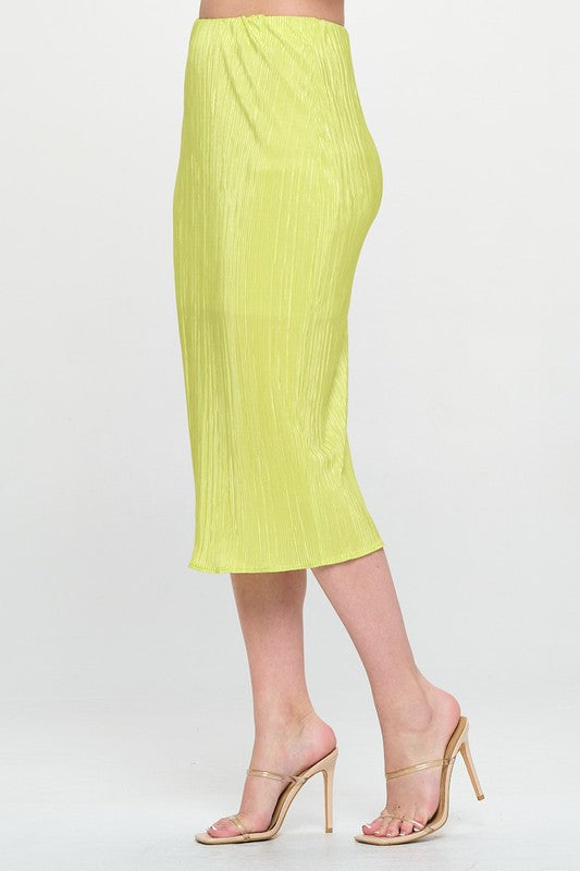 Theresa Plisse Midi Skirt Green