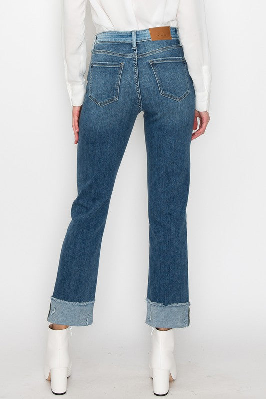 Two Toned High Rise Straight Denim Plus