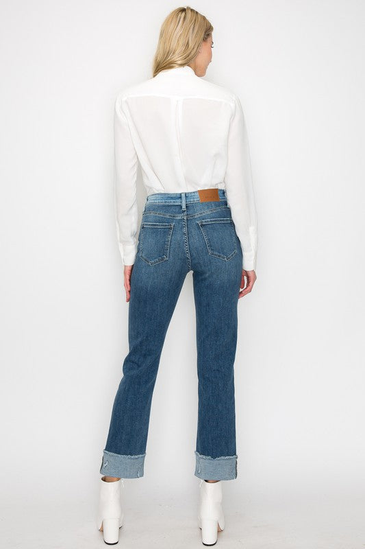 Two Toned High Rise Straight Denim Plus