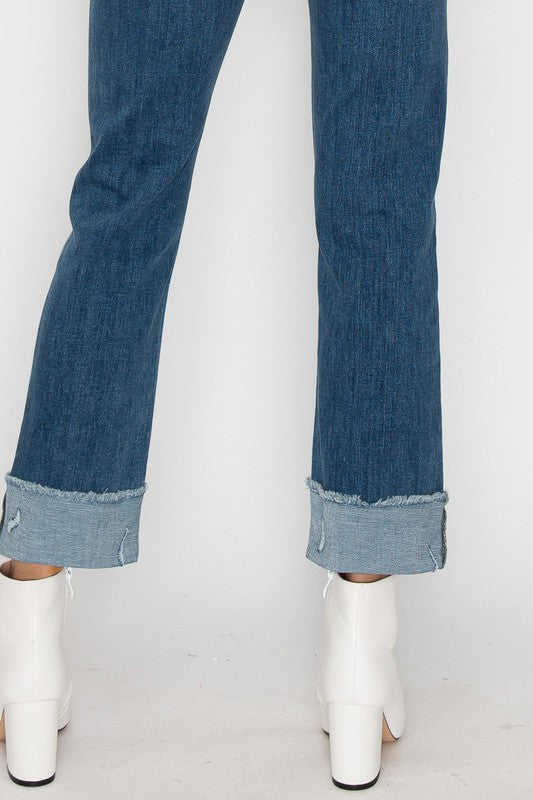 Two Toned High Rise Straight Denim Plus