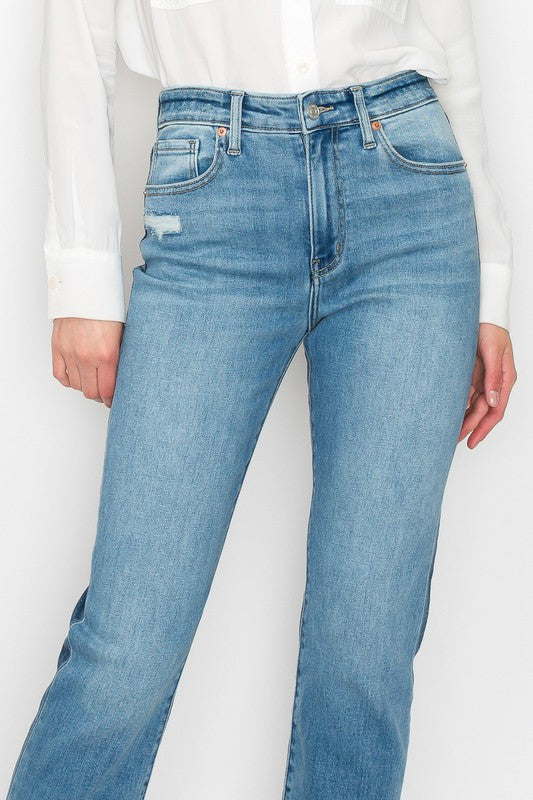 Two Toned High Rise Straight Denim Plus