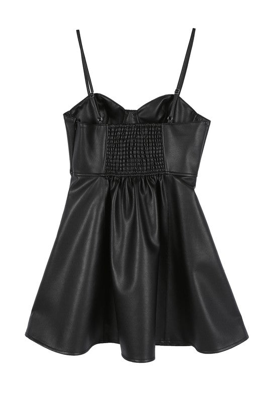 Tessa Faux Leather Bustier Skater Dress