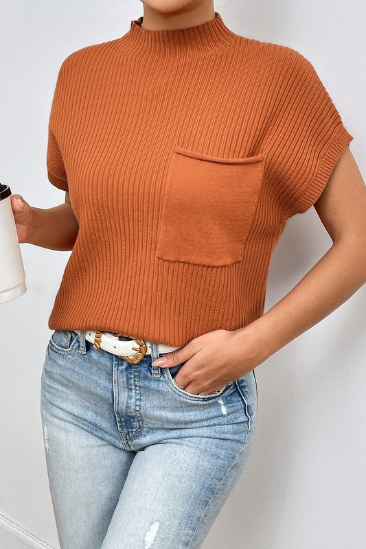 Liya Patch Pocket Ribbed Knit Sweater