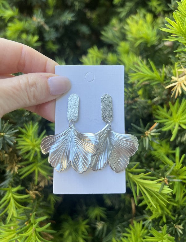 Silver Ginkgo Leaf Earrings