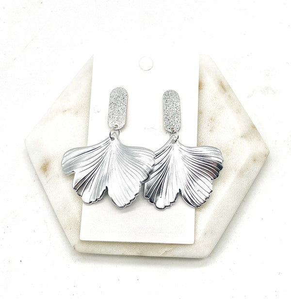 Silver Ginkgo Leaf Earrings