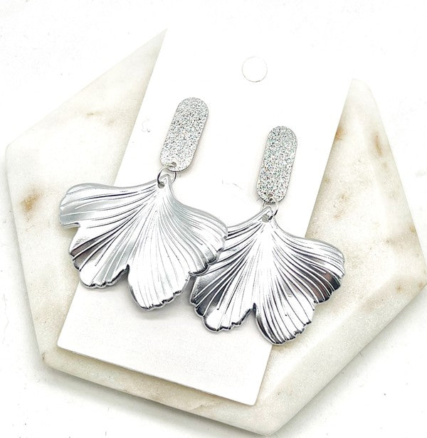 Silver Ginkgo Leaf Earrings