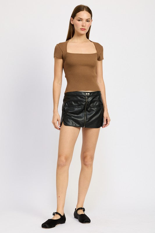 Ava Front Zip Moto Mini Skirt