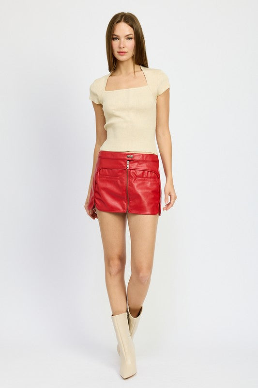 Ava Front Zip Moto Mini Skirt