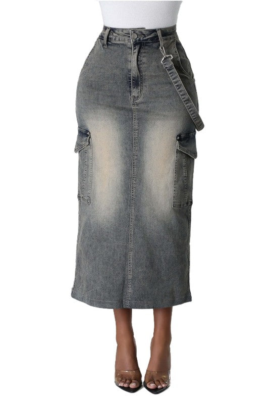 Avril Ash Gray Denim Midi Skirt