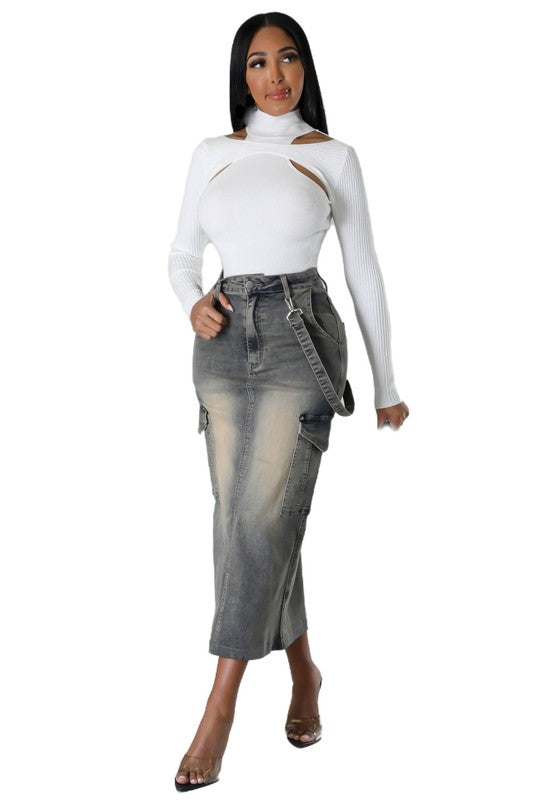 Avril Ash Gray Denim Midi Skirt