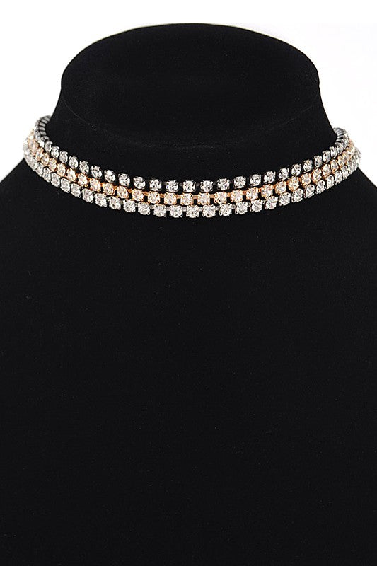 Tri-Tone Rhinestone Chain Choker Set