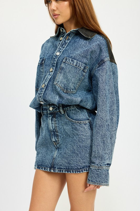 Amelie Contrast Button Up Denim Mini Dress